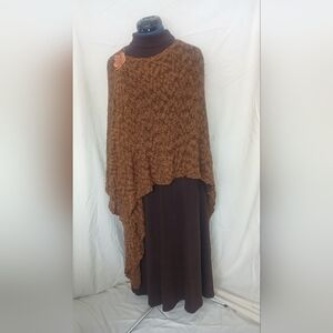 Coldwater Creek Chocolate Brown Open Knit Cotton Sweater Poncho Ruana